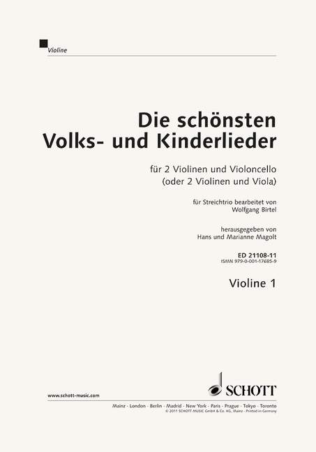 Die schönsten Volks- und Kinderlieder (2 violins and cello (viola)) [Violin 1 part]