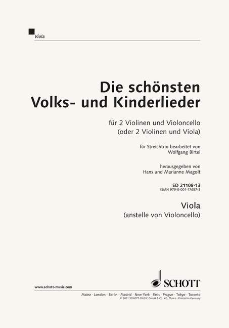 Die schönsten Volks- und Kinderlieder (2 violins and cello (viola)) [Viola part]