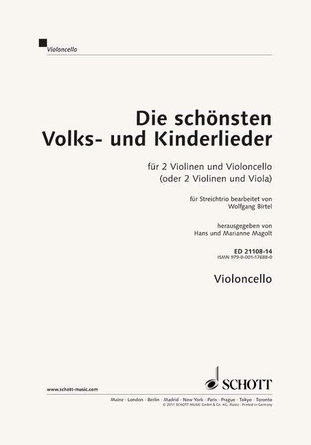 Die schönsten Volks- und Kinderlieder (2 violins and cello (viola)) [Cello part]