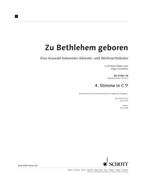 Zu Bethlehem geboren [4th Part in C (Bass Clef): Bass Recorder, Bassoon, Trombone, Tuba, Cello, Double Bass, Bass Accordion, Bass Bar Instruments, Keyboard part]