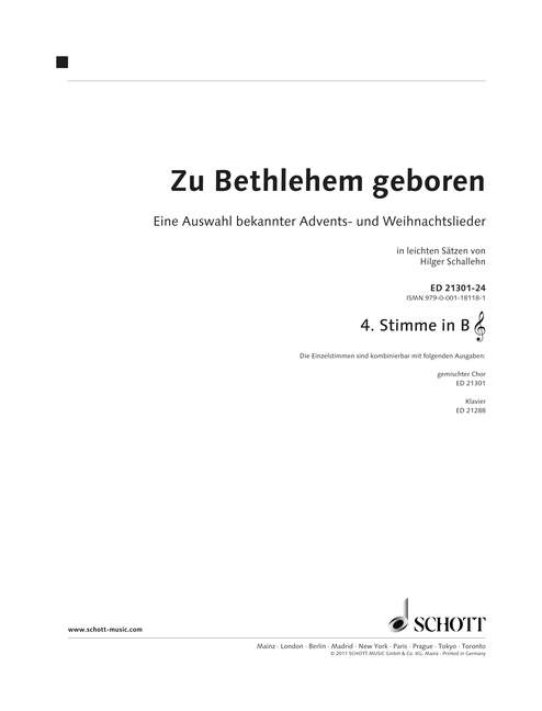 Zu Bethlehem geboren [4th Part in Bb (Violin Clef): Bass Clarinet, Tenor Horn, Trombone/Tuba [Swiss Notation] part]
