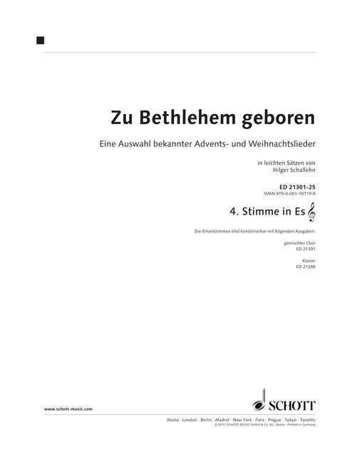 Zu Bethlehem geboren [4th Part in Eb (Violin Clef): Baritone Saxophone, Tuba (Eb) [Swiss Notation] part]