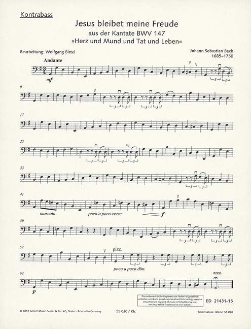 Jesus bleibet meine Freude BWV 147 [Double Bass part]