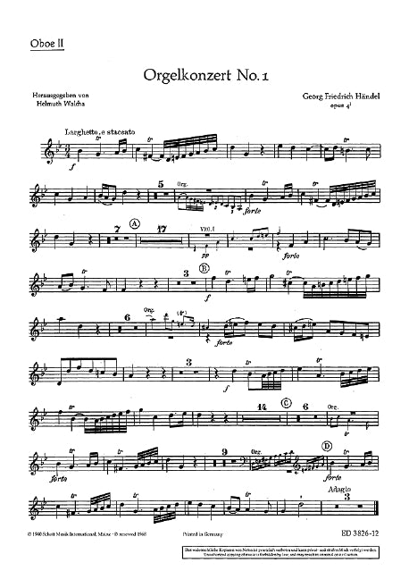 Organ Concerto No. 1 G Minor op. 4/1 HWV 289 [Oboe II part]
