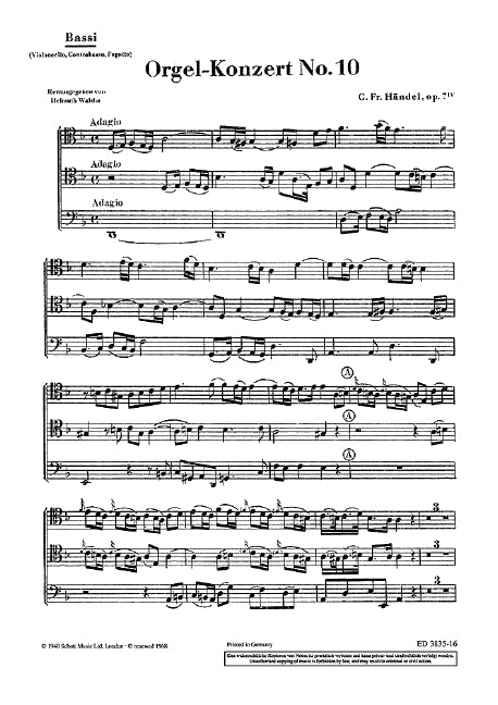 Organ Concerto No. 10 D Minor op. 7/4 HWV 309 [Bassi/Bassoon part]
