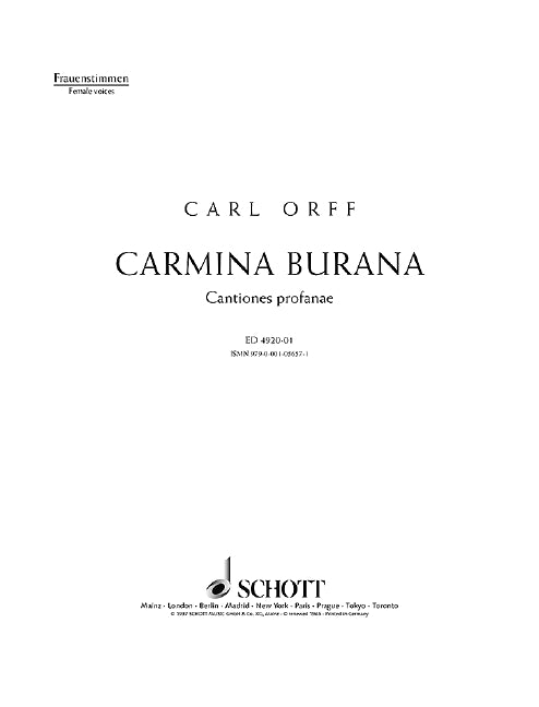 Carmina Burana (arr. Voices, 2 Pianos & Percussion) [soprano / alto part]