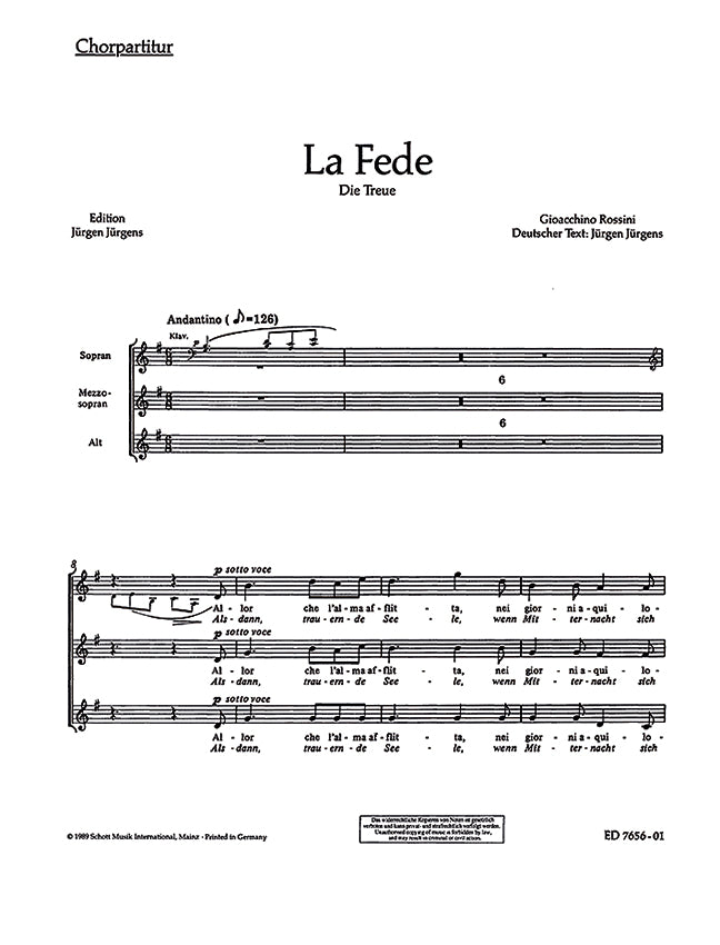 La Fede - Die Treue [合唱楽譜]