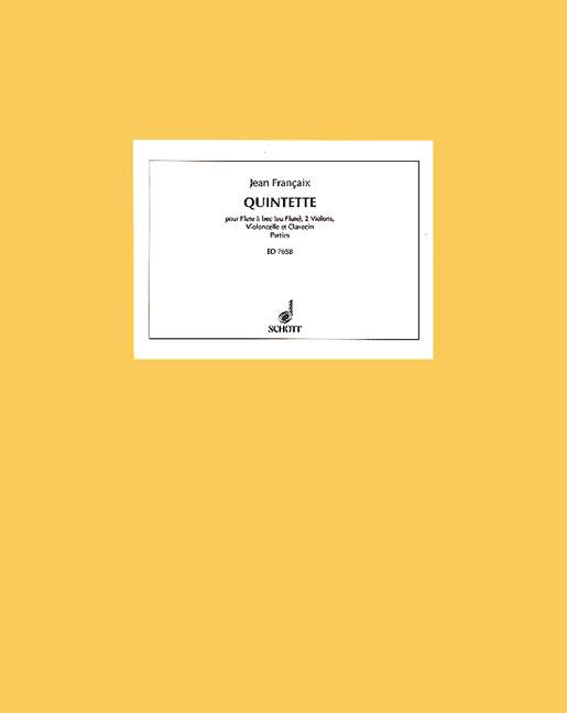 Quintette for recorder, 2 violins, cello, and harpsichord [set of parts]