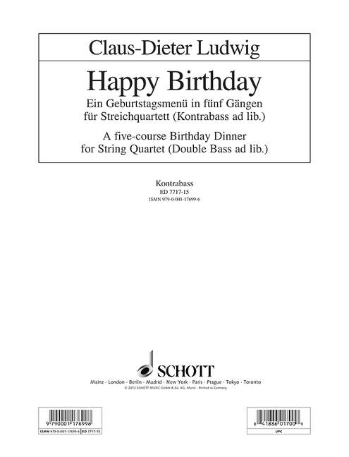 Happy Birthday [string quartet (double bass ad libitum)]