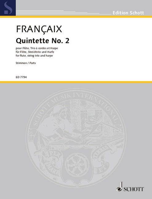 Quintette No. 2 for flute, string trio and harp [set of parts]