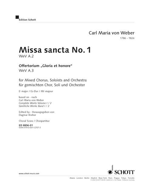 Missa sancta Nr. 1 Es-Dur WeV A.2 / WeV A.3 [合唱楽譜]