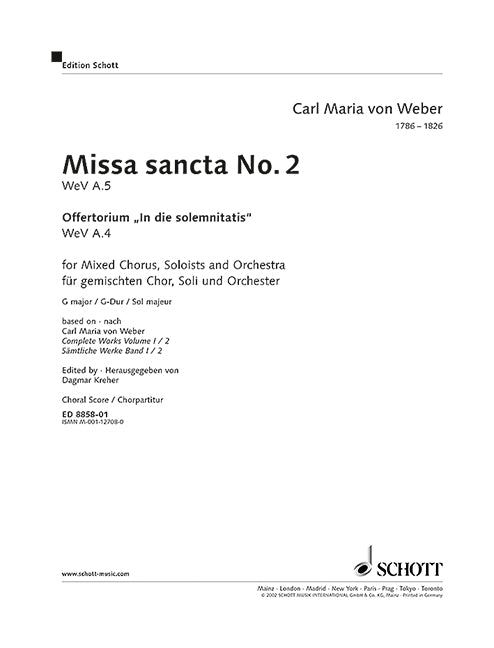 Missa sancta Nr. 2 G-Dur WeV A.5 / WeV A.4 [合唱楽譜]
