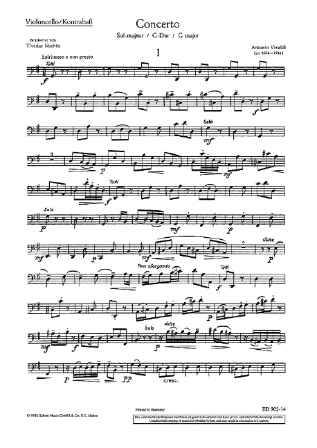 Concerto G Major RV 298/PV 100 [Cello/Double Bass part]