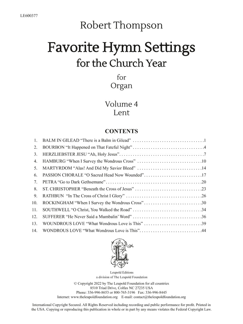 Favorite Hymn Settings for the Church Year, Vol. 4: Lent