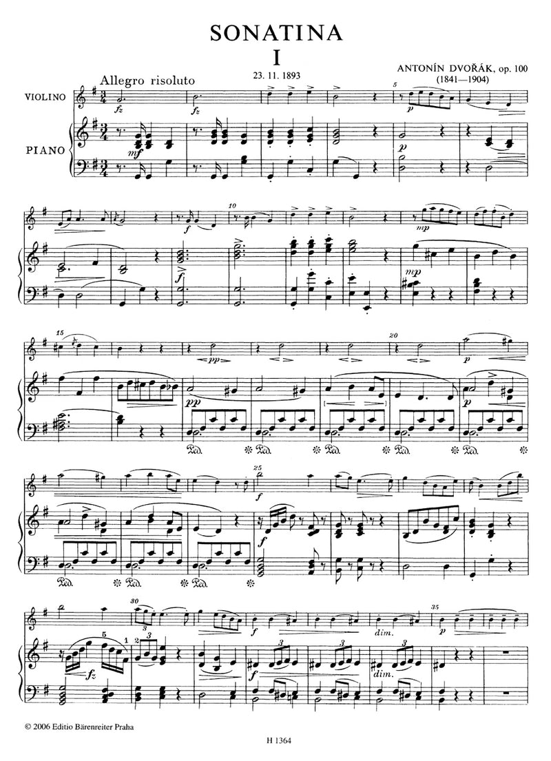 Sonatina for Violin and Piano G major op. 100 [Performance score, part(s)]