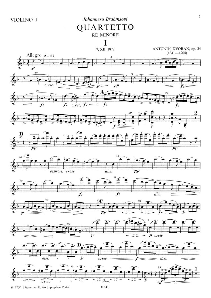 String Quartet Nr. 9 d-Moll op. 34 [set of parts]