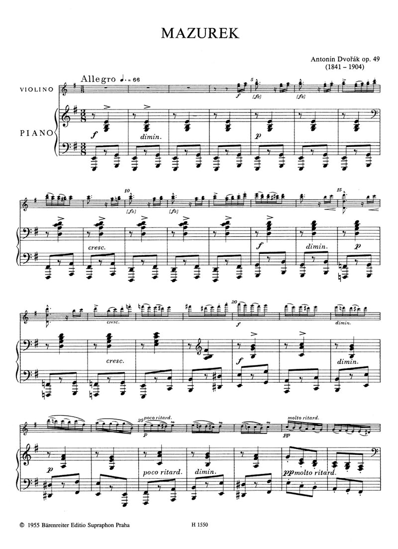 Mazurek for Violin and Orchestra E minor op. 49（ピアノ・リダクション）