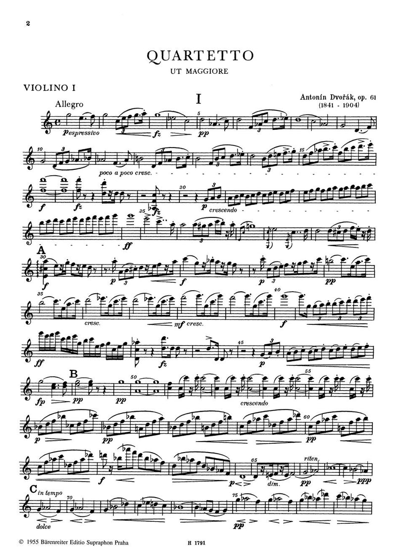 String Quartet Nr. 11 C-Dur op. 61 [set of parts]