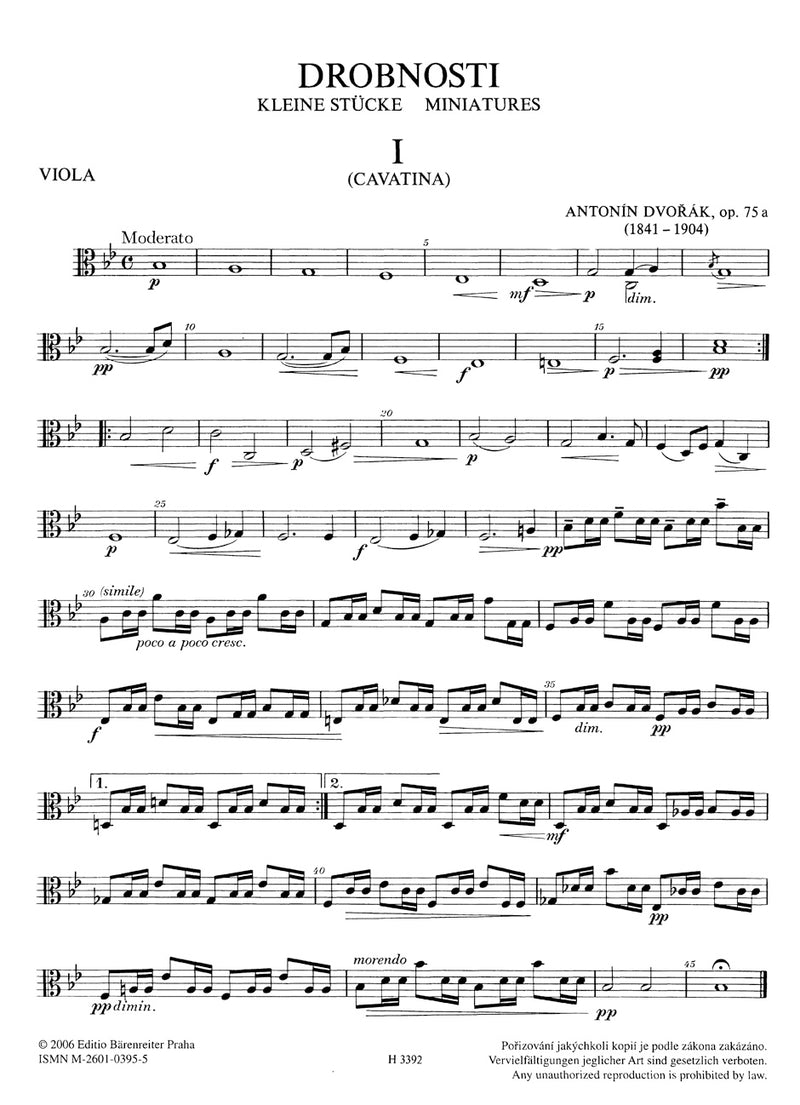 Kleine Stücke Op. 75A / Gavotte B 164 [set of parts]