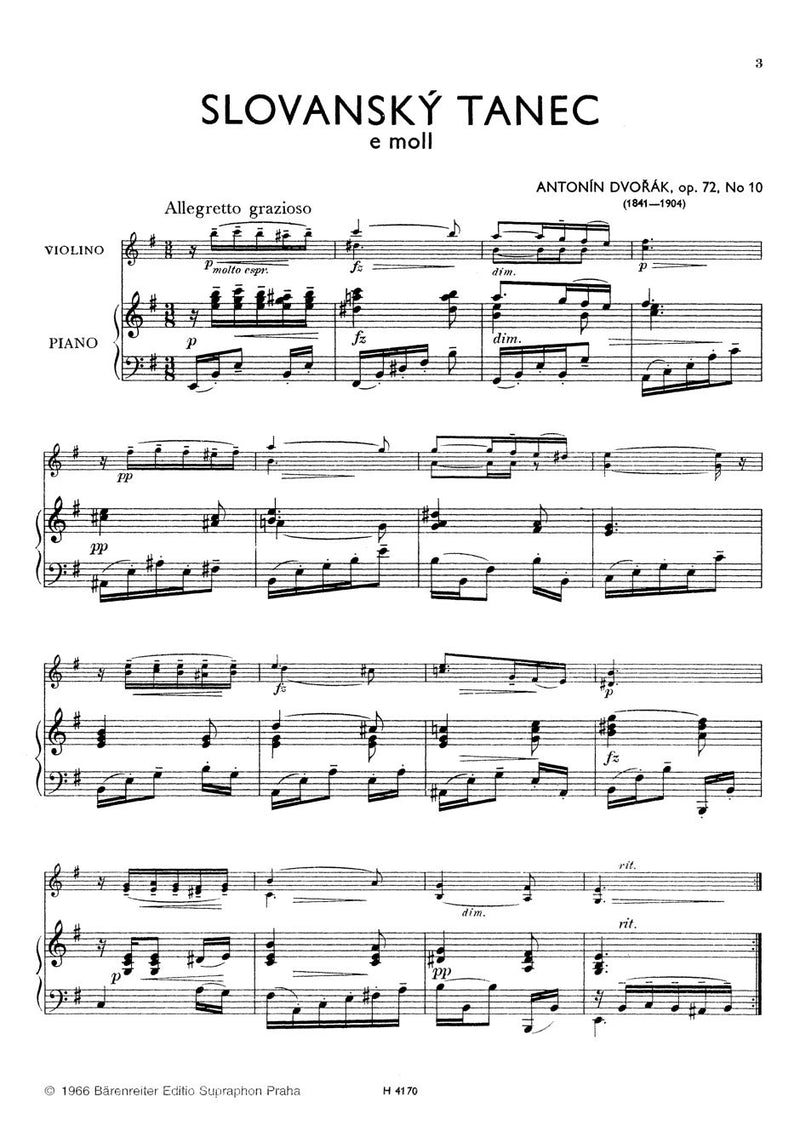 Slawischer Tanz Nr. 10 e-Moll op. 72 [Performance score, part(s)]