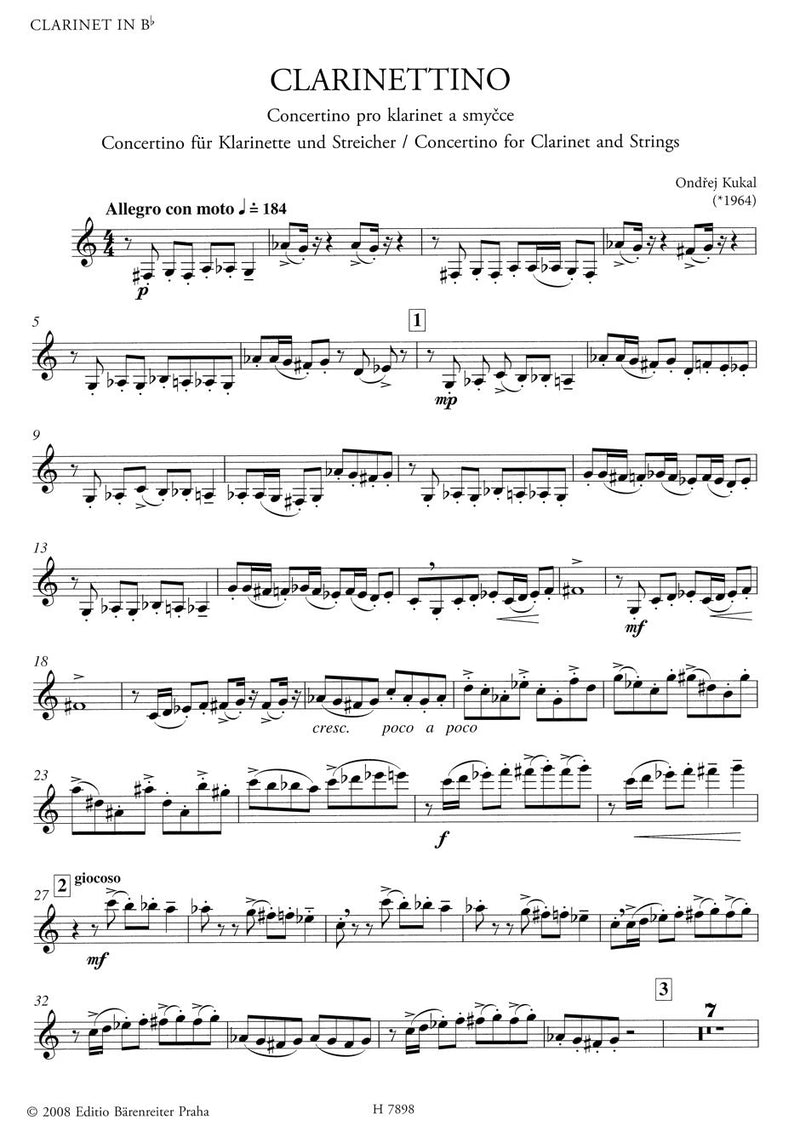 Clarinettino Concertino für Klarinette und Streicher（ピアノ・リダクション）