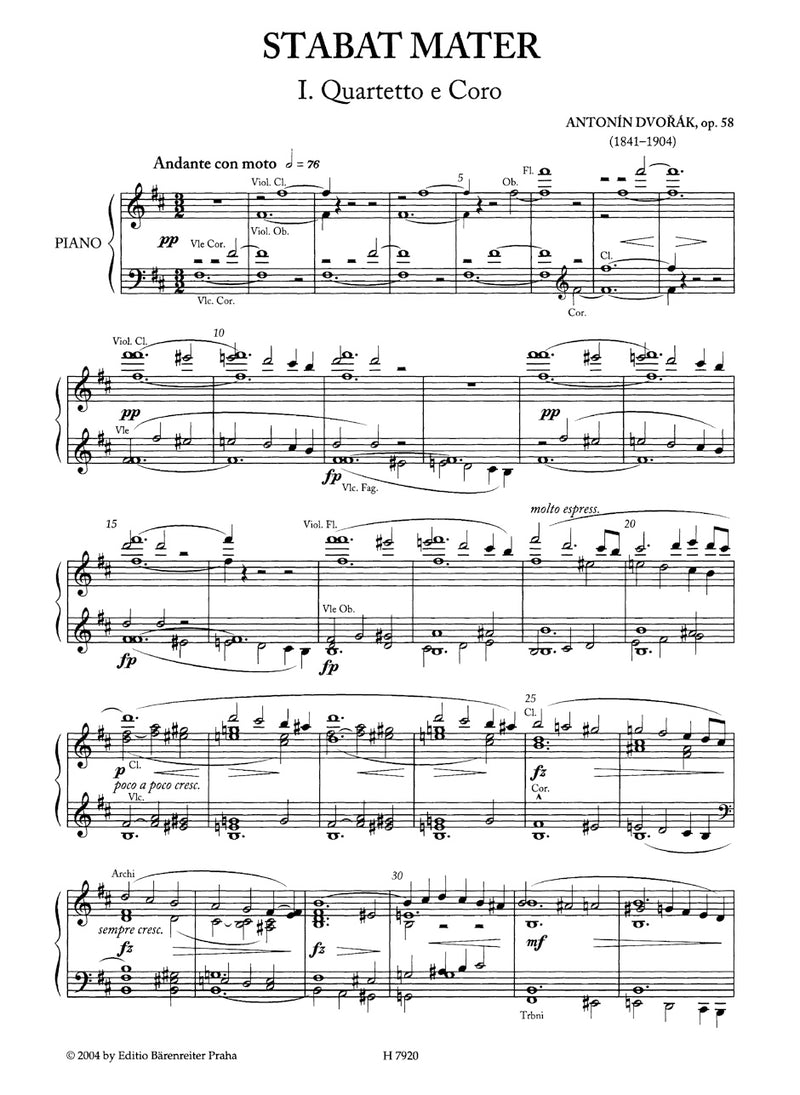 Stabat Mater op. 58 (Version in 10 movements, Kachlík & Srnka校訂) （ヴォーカル・スコア）