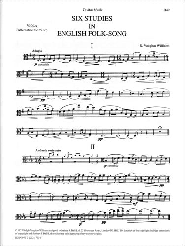 Six Studies in English Folk Song. Viola part