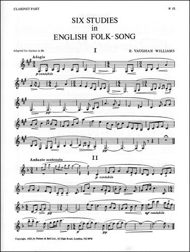 Six Studies in English Folk Song (Clarinet part)