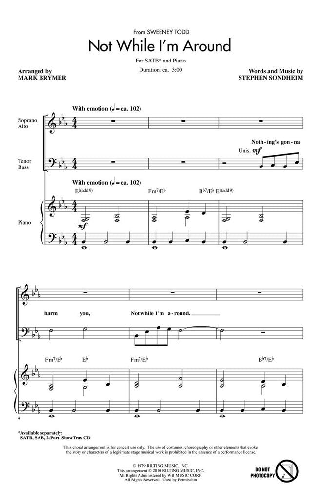 Not While I'm Around, from Sweeney Todd (SATB and Piano)