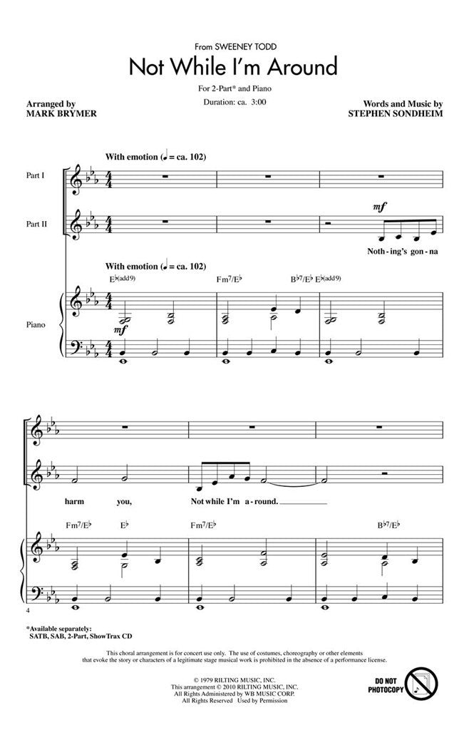 Not While I'm Around, from Sweeney Todd (2-Part and Piano)