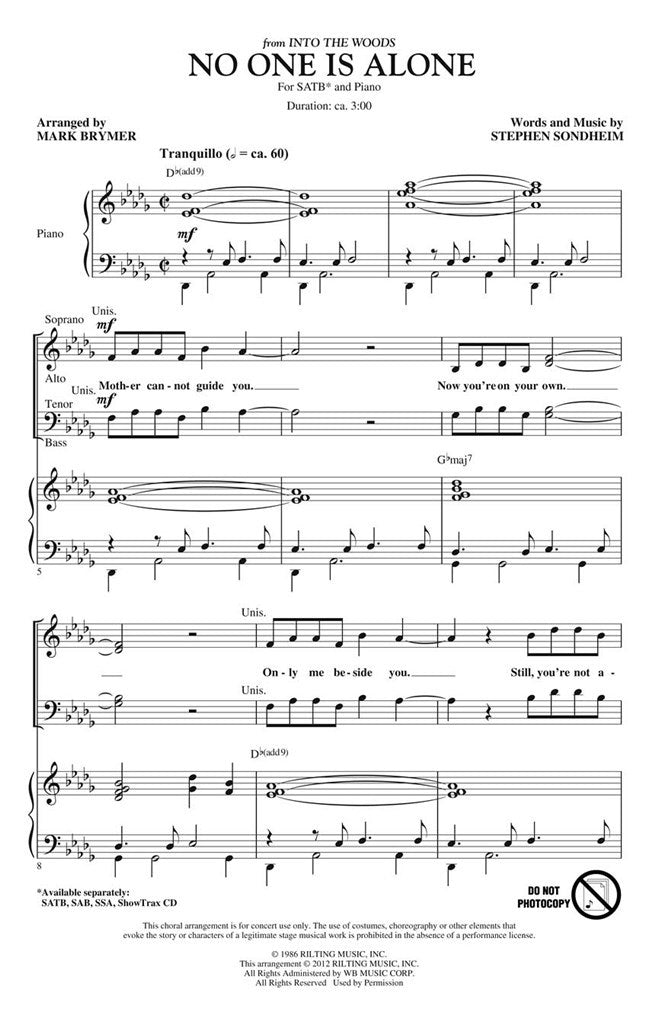 No One Is Alone, from Into the Woods (SATB)