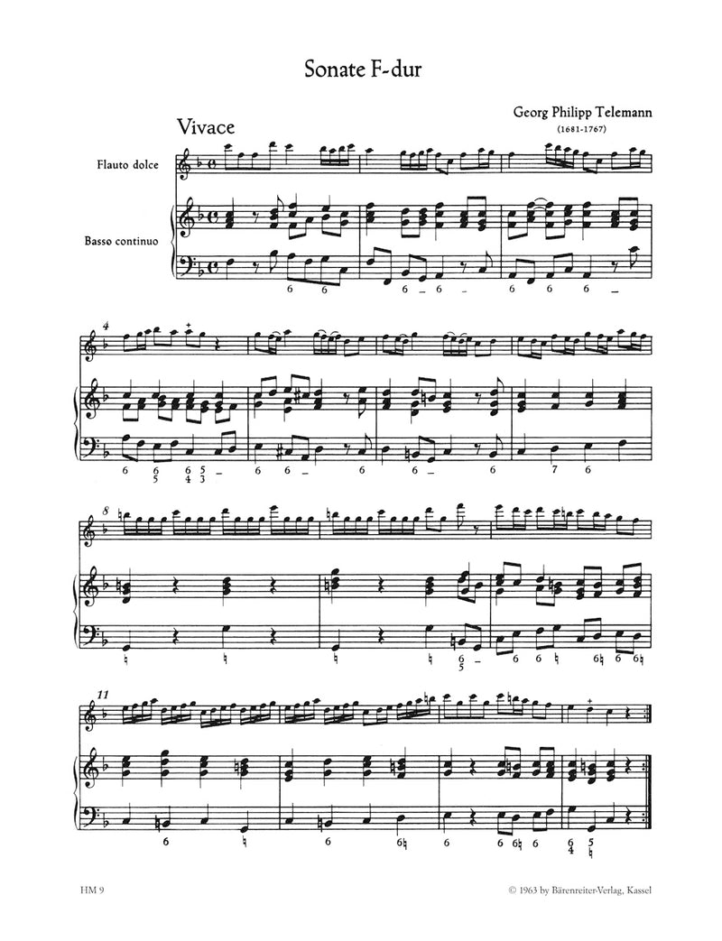Sonata in F major for Alto Recorder and Basso continuo TWV 41:F2 [score, part(s)]
