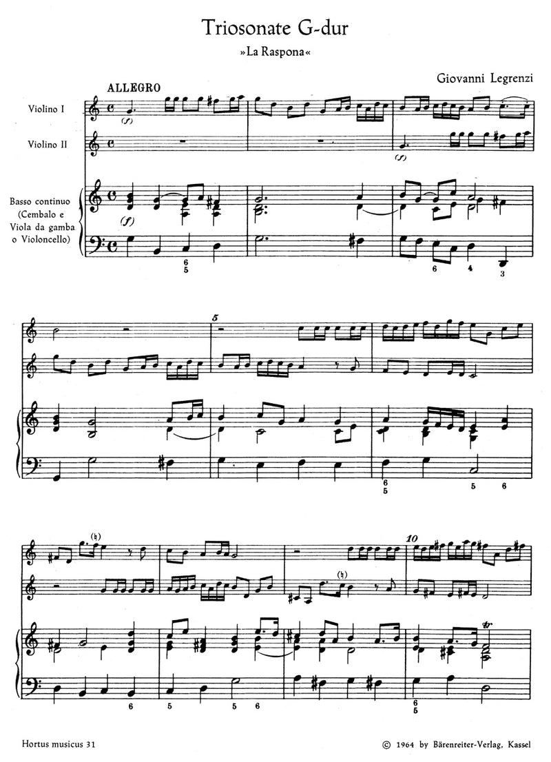 Triosonate für zwei Violinen und Basso continuo G-Dur "La Raspona"