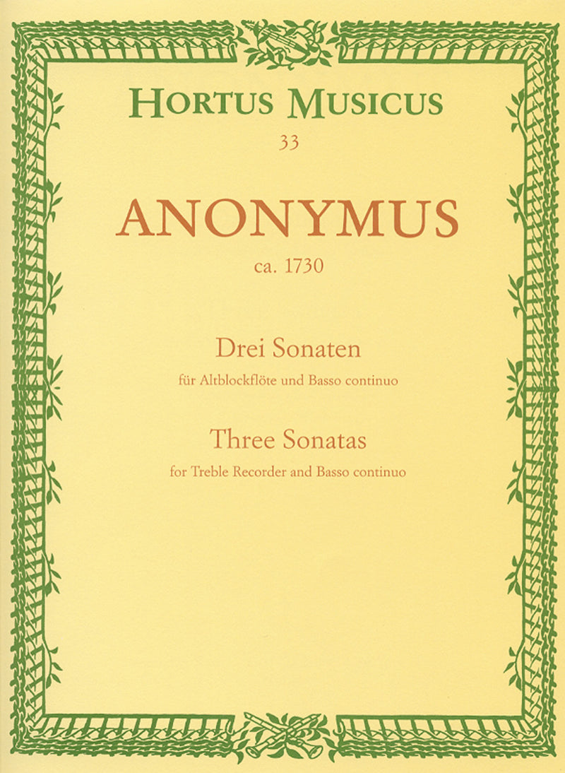 Three Sonatas for Alto Recorder and Basso continuo