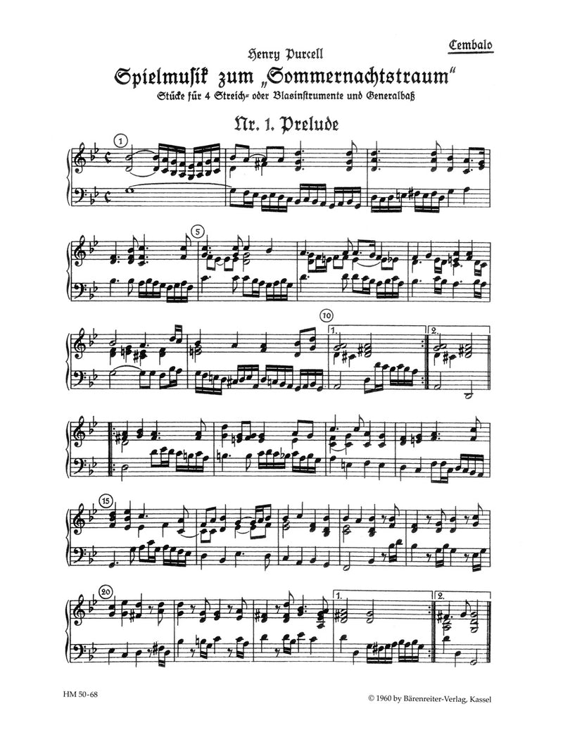 Spielmusik zum Sommernachtstraum, vol. 1 [harpsichord part]