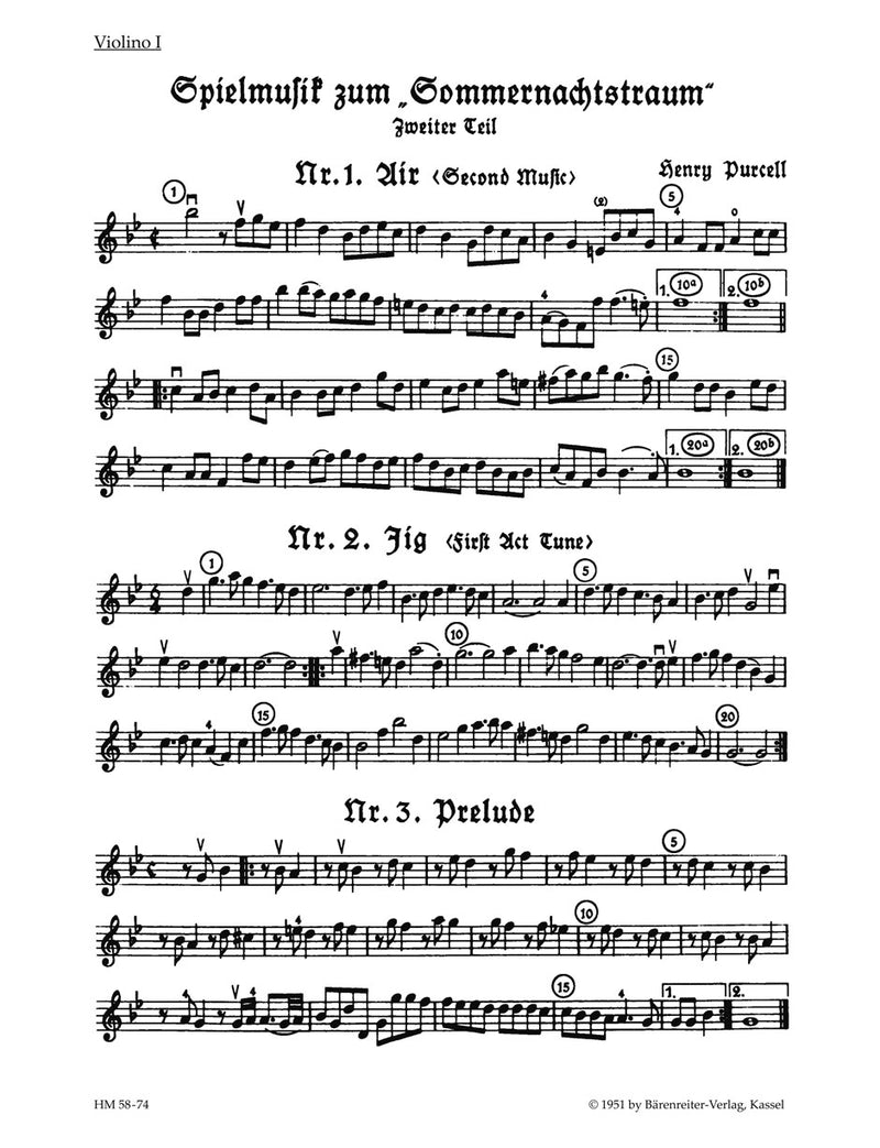 Spielmusik zum Sommernachtstraum, vol. 2 [violin 1 part]