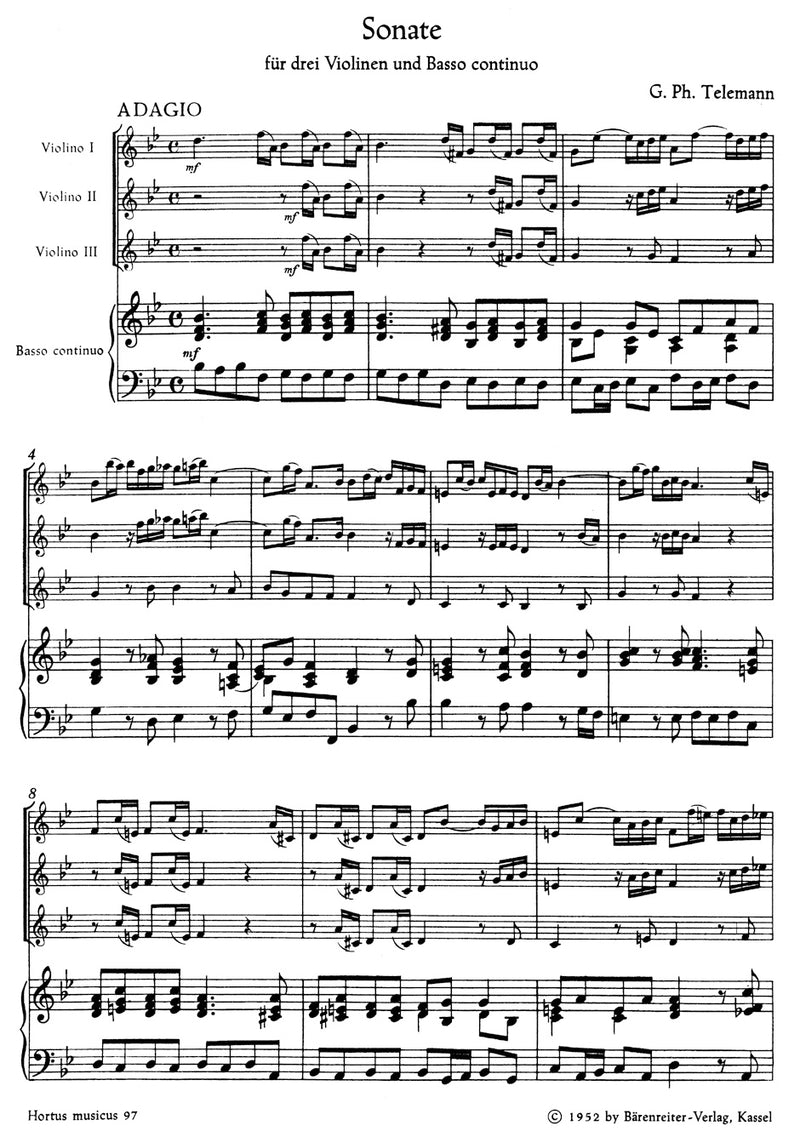Sonata for three Violins and Bc B major Appendix 43:B1 [score, part(s)]