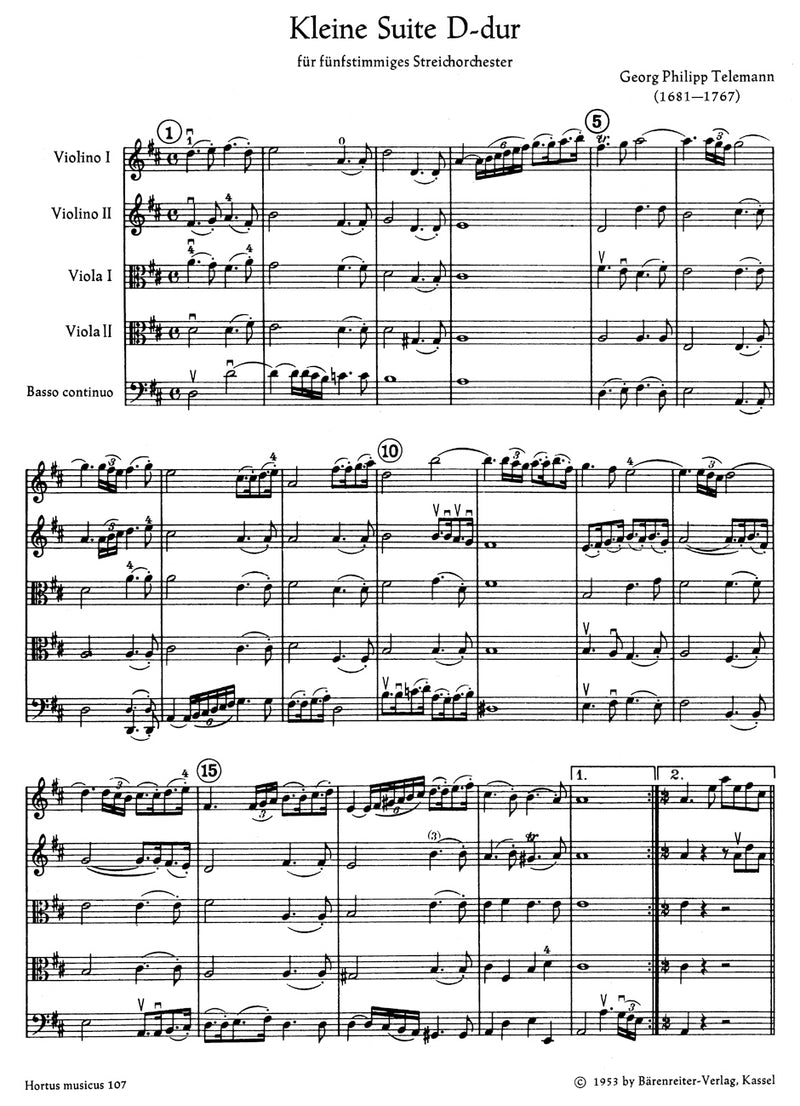 Kleine Suite für Streicher und Basso continuo D-Dur [score]