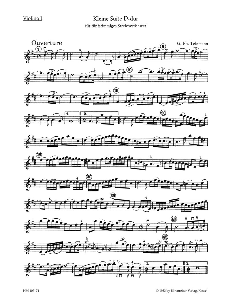 Kleine Suite für Streicher und Basso continuo D-Dur [violin 1 part]