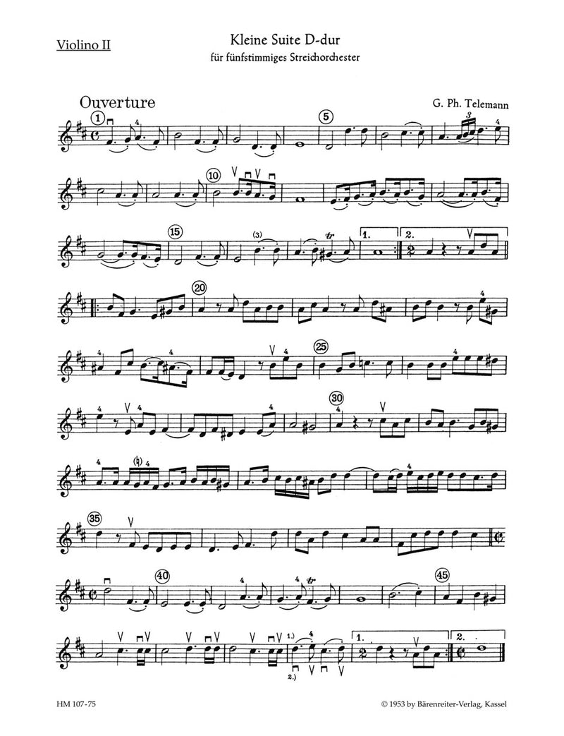 Kleine Suite für Streicher und Basso continuo D-Dur [violin 2 part]