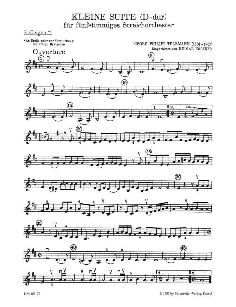 Kleine Suite für Streicher und Basso continuo D-Dur [violin 3 part]