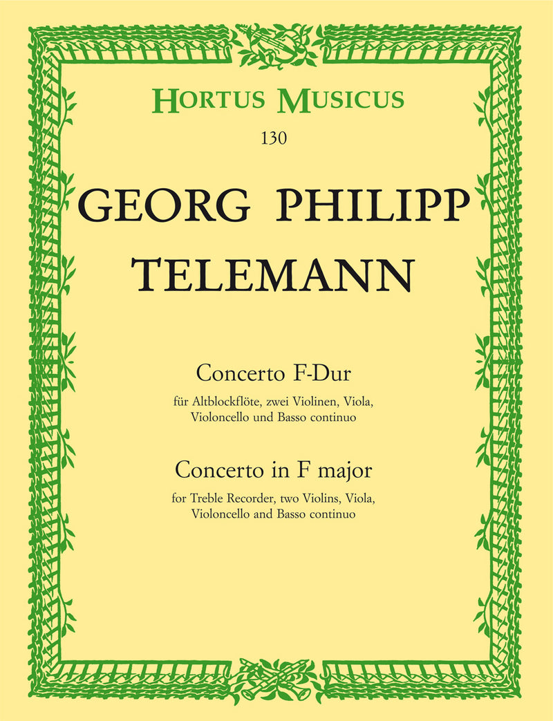 Konzert für Treble Recorder, Streicher und Basso continuo F-Dur [score]