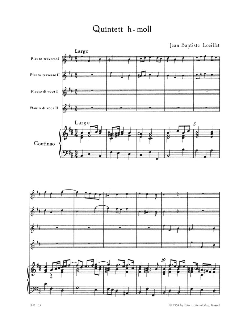 Quintett für 2 Querflöten, 2 recorder und Basso continuo h-Moll