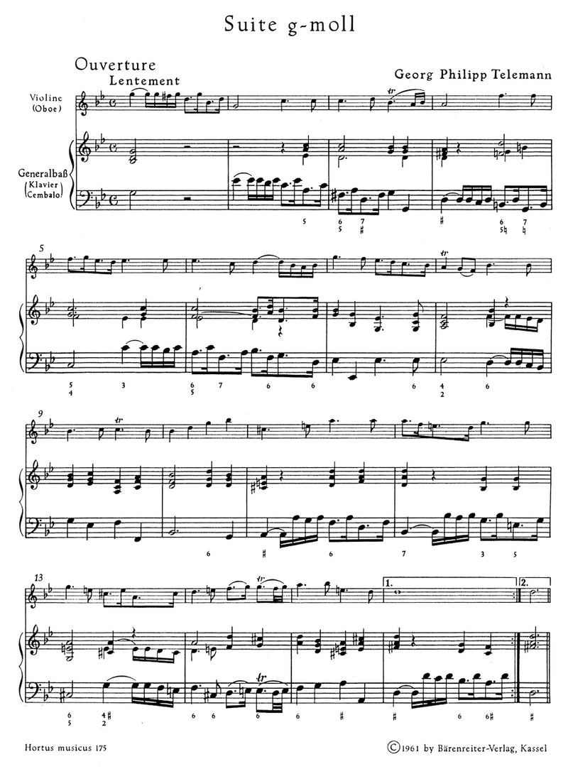 Suite for Violin (Oboe) and Basso continuo G minor TWV 41:g4 [score, part(s)]