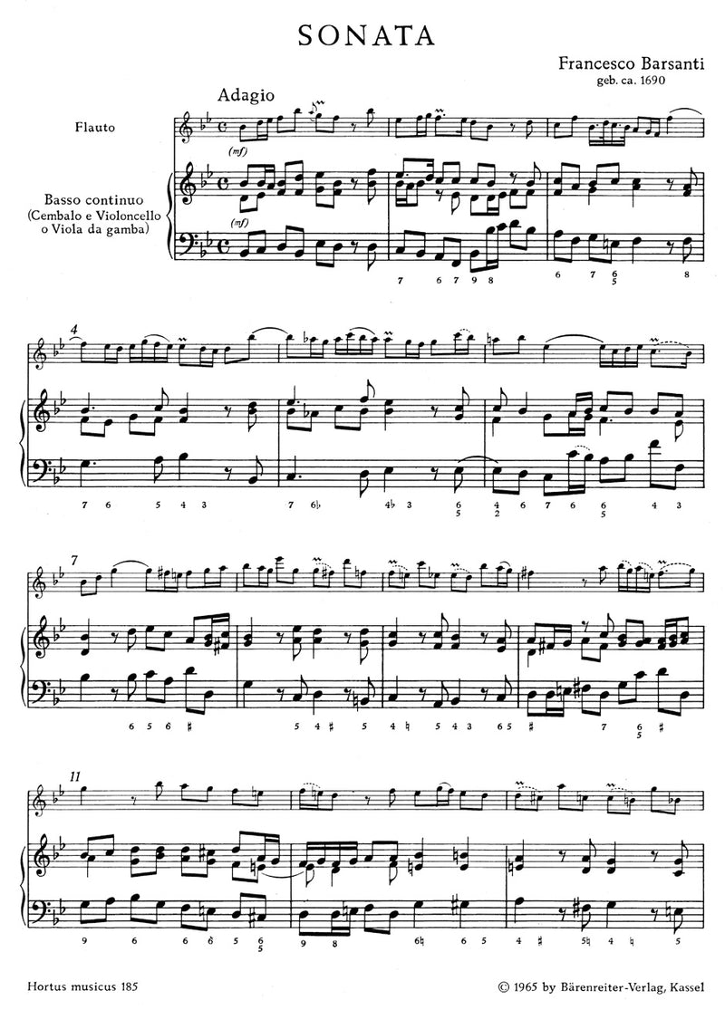 Sonate für Altblockflöte (Flöte) und Basso continuo B-Dur op. 1/6