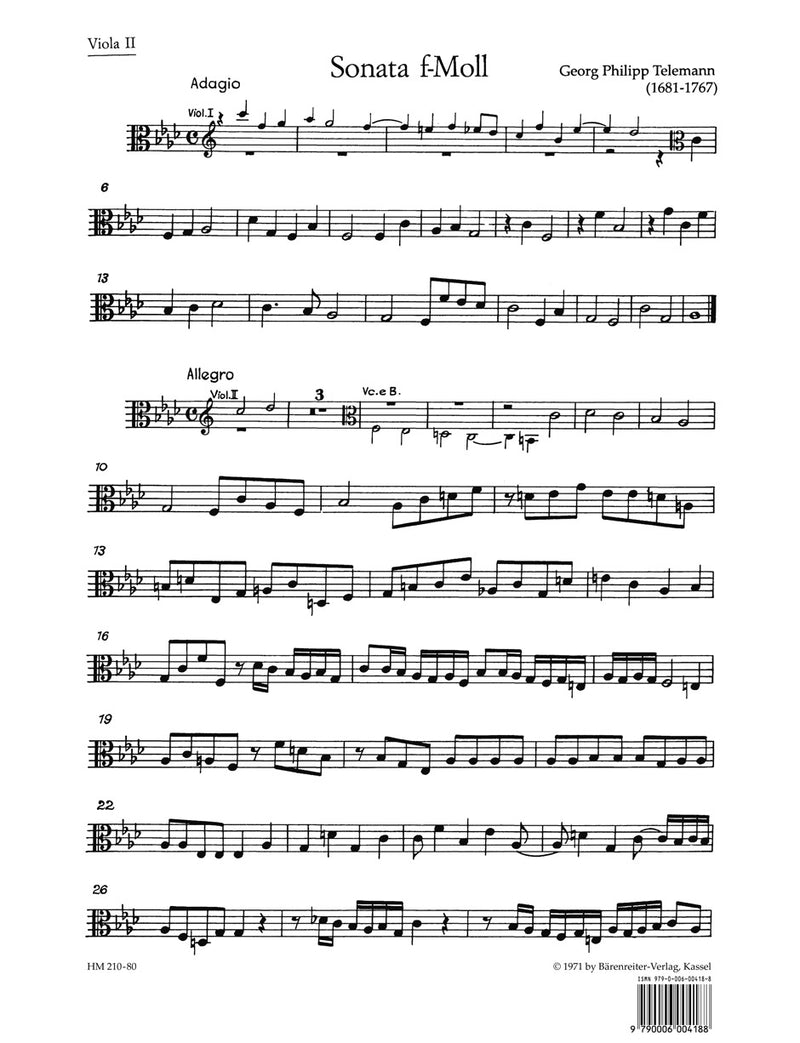 Sonata for 2 Violins, 2 Violas, Cello and Basso continuo F minor TWV 44:32 [viola2 part]