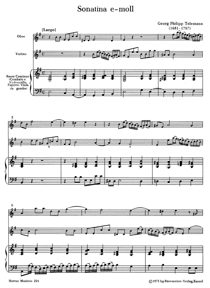 Sonatina for Oboe, Violin and Basso continuo E minor TWV 42:e5 [score, part(s)]