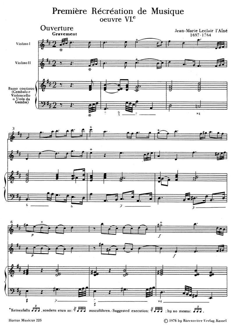 Première récréation de musique für zwei Violinen und Basso continuo op. 6 -Ouverturensuite (10 Sätze)-