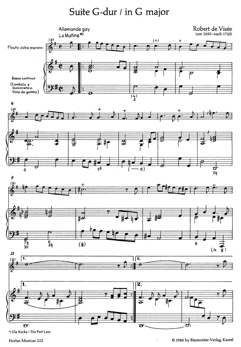Suite für Sopranblockflöte und Basso continuo G-Dur