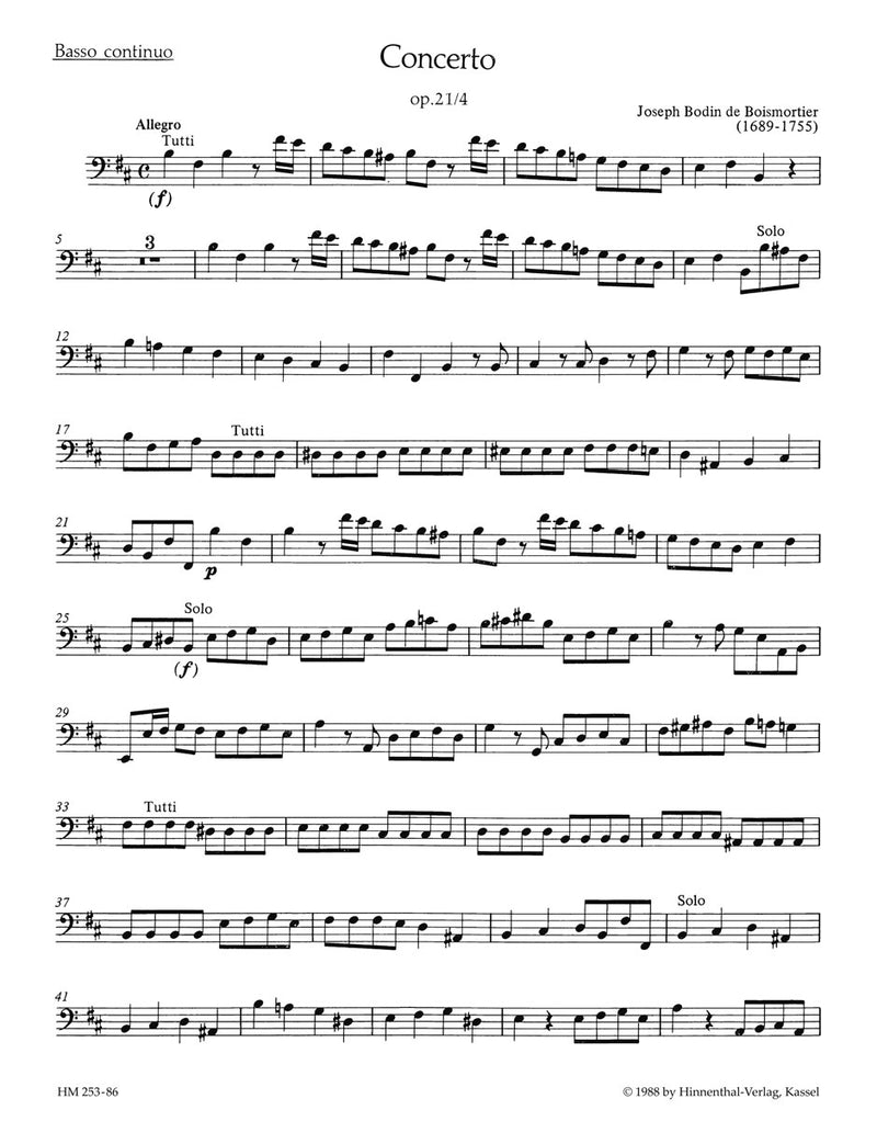 Concerto für 2 Soloinstrumente (Flöte, Violine - Flöte, Oboe - 2 Flöten), 3 Violinen und Basso continuo h-Moll op. 21/4 [Basso continuo part]